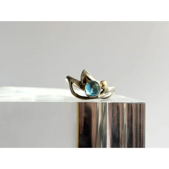 London Blue Topaz Ocean Drop 14k Accents Sterling Silver 925 Vintage Ring - sz 5